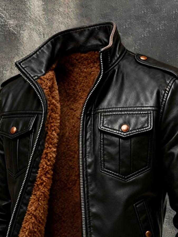Marek - Faux Leather Jacket with Front Pockets