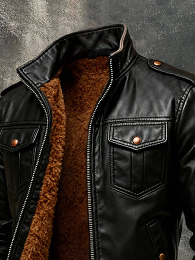 Marek - Faux Leather Jacket with Front Pockets