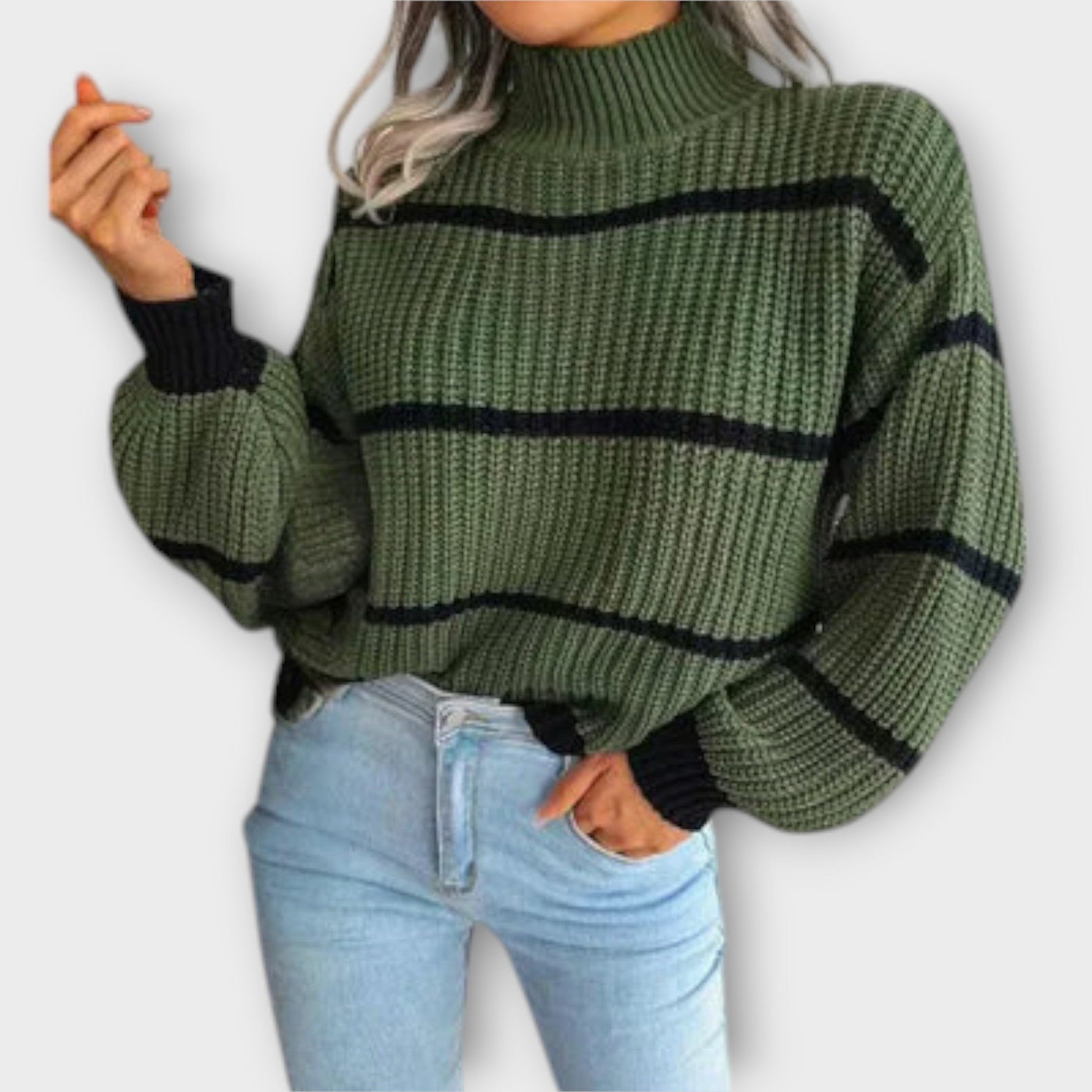 Chavala | Striped Turtleneck Sweater