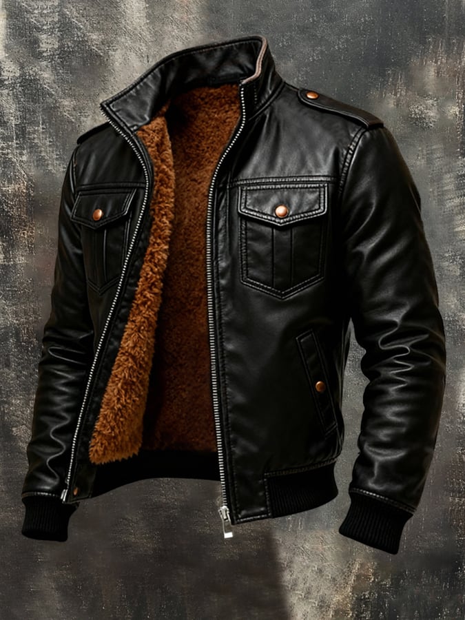 Marek - Faux Leather Jacket with Front Pockets